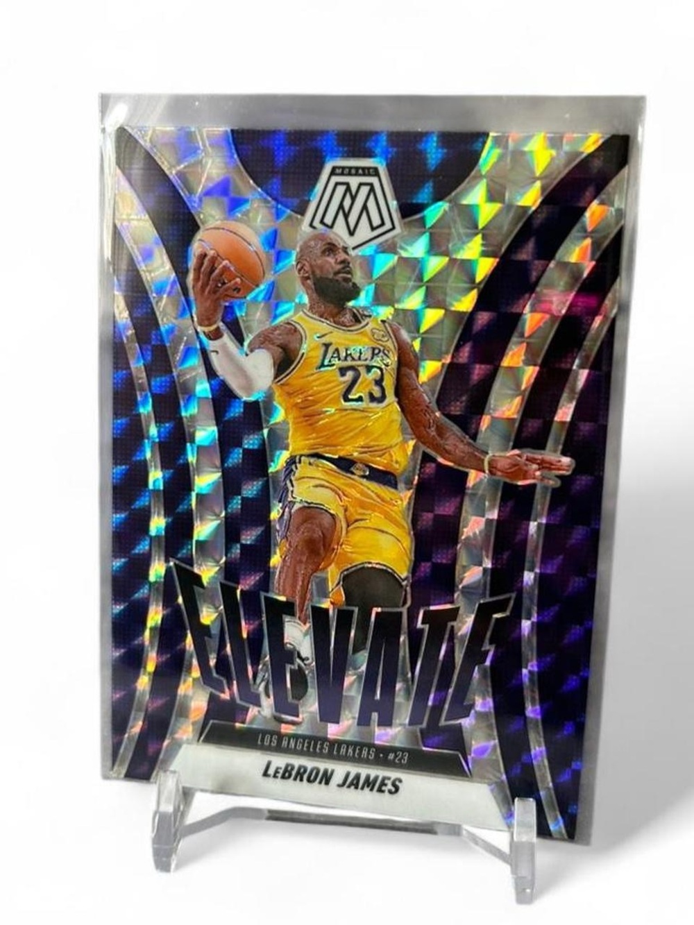 Panini Mosaic LeBron James Lakers Holographic Yellow 'Elevate' Card